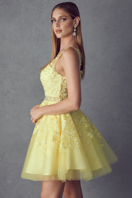 Floral Lace Appliqué Short Cocktail Dress-smcdress
