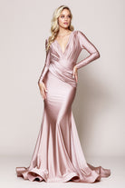 V-Neck Satin Mermaid Evening & Mother Dress-smcdress