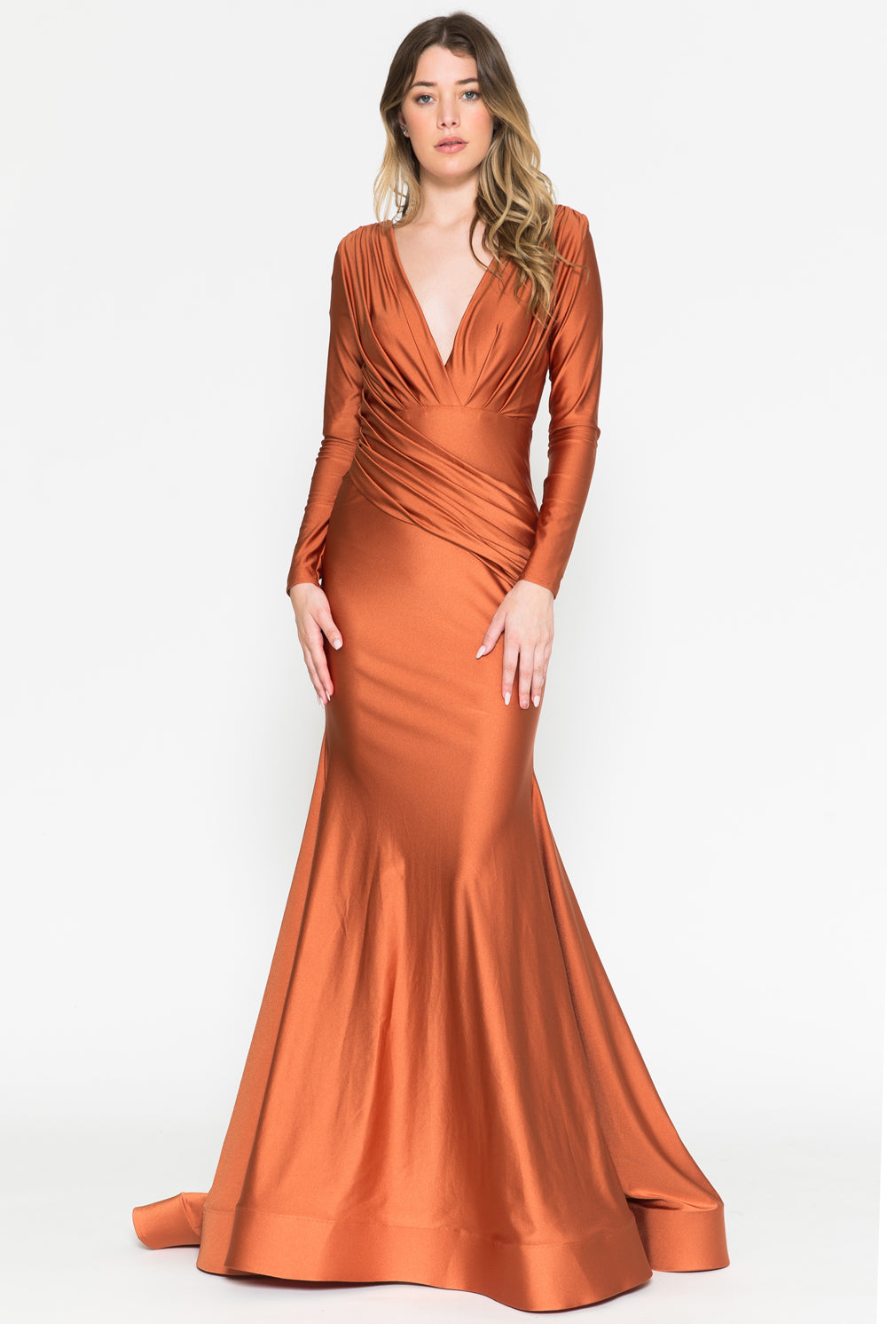 V-Neck Satin Mermaid Evening & Mother Dress-smcdress