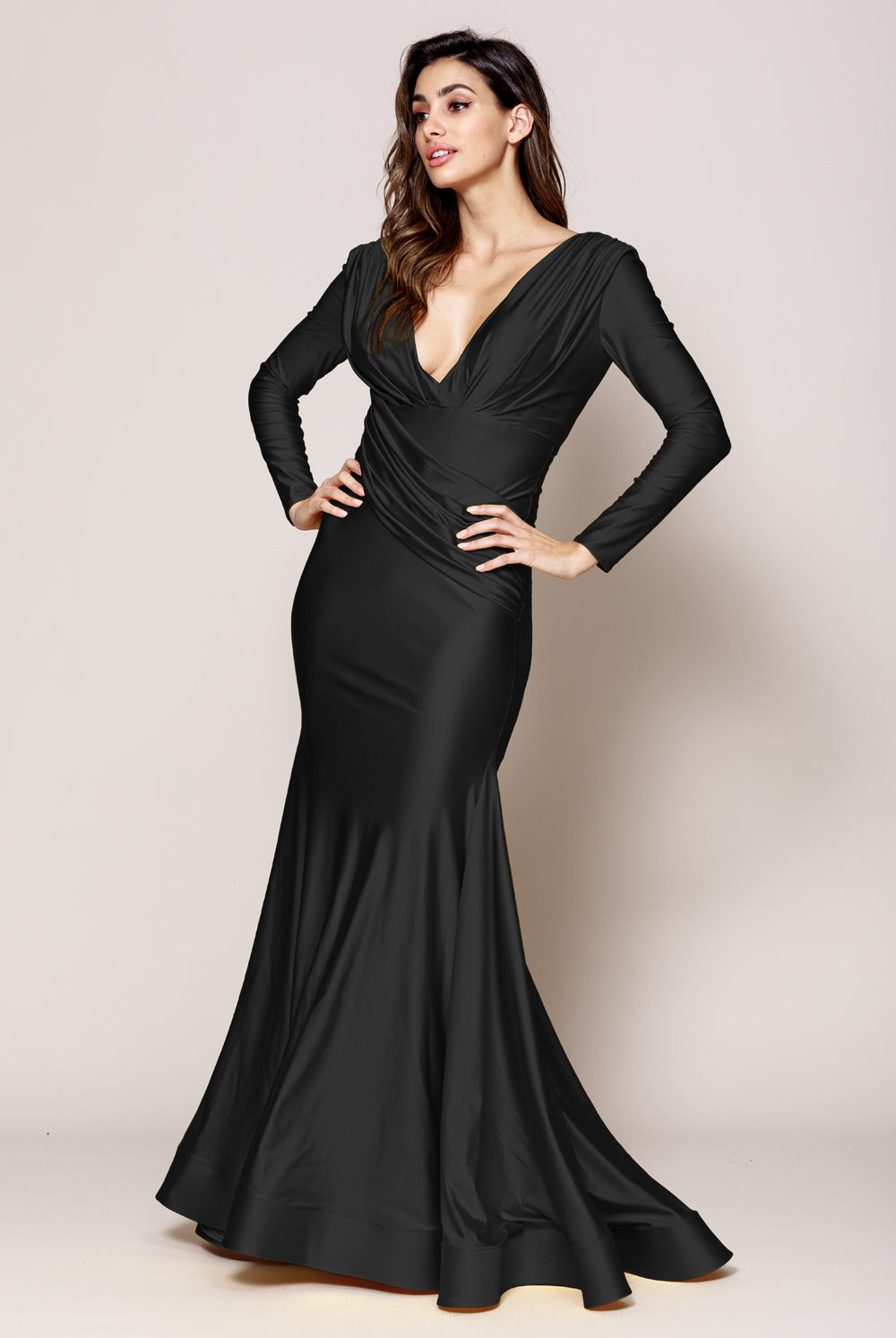 V-Neck Satin Mermaid Evening & Mother Dress-smcdress