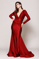 V-Neck Satin Mermaid Evening & Mother Dress-smcdress