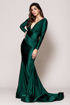 V-Neck Satin Mermaid Evening & Mother Dress-smcdress