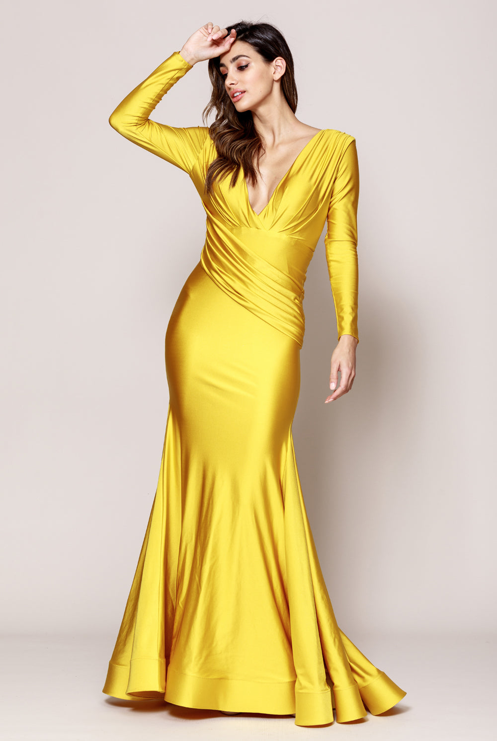 V-Neck Satin Mermaid Evening & Mother Dress-smcdress