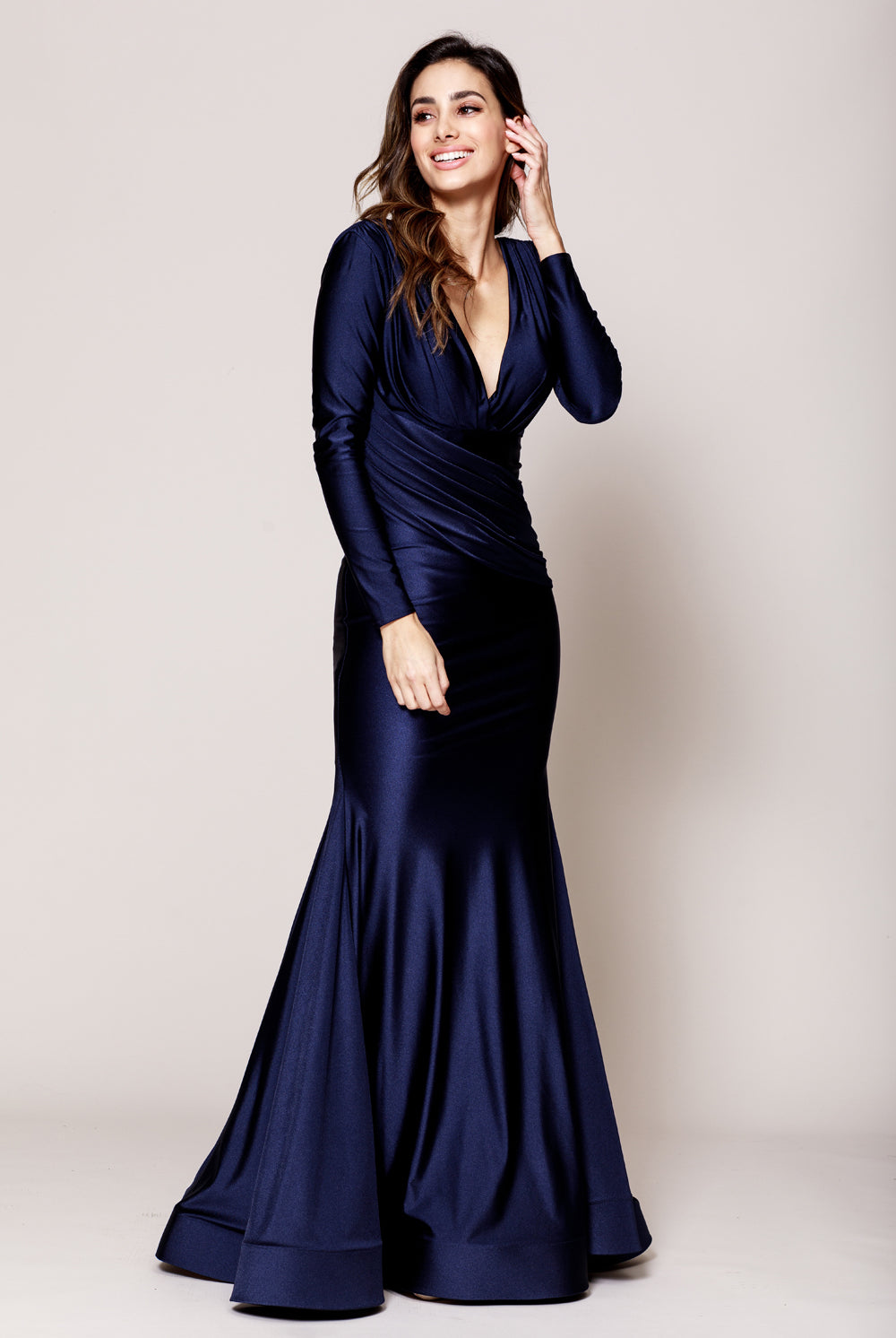 V-Neck Satin Mermaid Evening & Mother Dress-smcdress