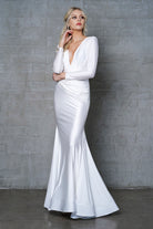 V-Neck Satin Mermaid Evening & Mother Dress-smcdress