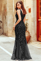 Embroidered Lace V-Neck Prom & Mother's Dress-smcdress
