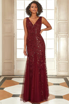 Embroidered Lace V-Neck Prom & Mother's Dress-smcdress