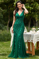Embroidered Lace V-Neck Prom & Mother's Dress-smcdress