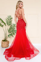 Mermaid Tulle Skirt Lace Prom Dress-smcdress