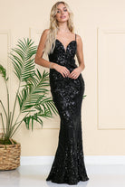 Illusion V-Neck Sequin Prom Dress-smcdress