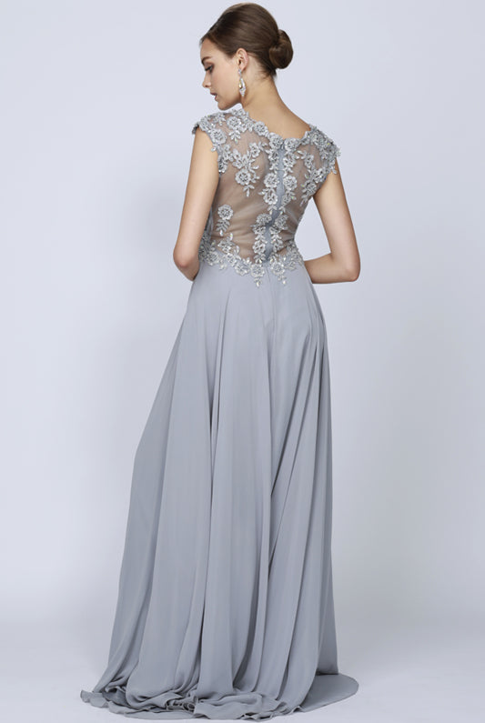 Long Prom & Bridal Dress w/Sheer Back Sleeves-smcdress