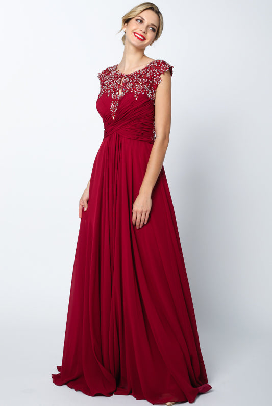 Long Prom & Bridal Dress w/Sheer Back Sleeves-smcdress