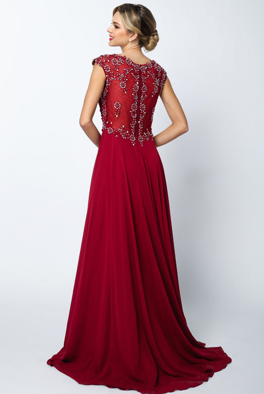 Long Prom & Bridal Dress w/Sheer Back Sleeves-smcdress