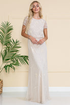 Glitter-Embellished Long MOB Dress w/Short Sleeves-smcdress