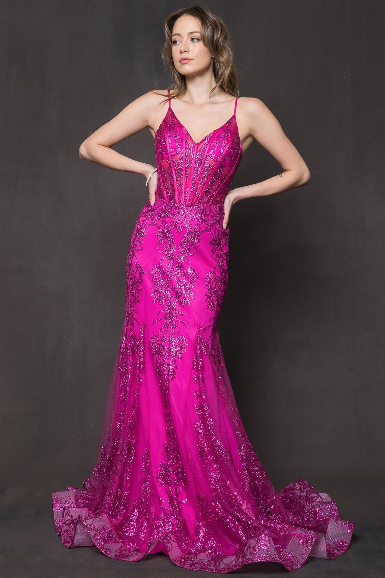 Sequins Mermaid Prom Dress w/ Spaghetti Straps-smcdress