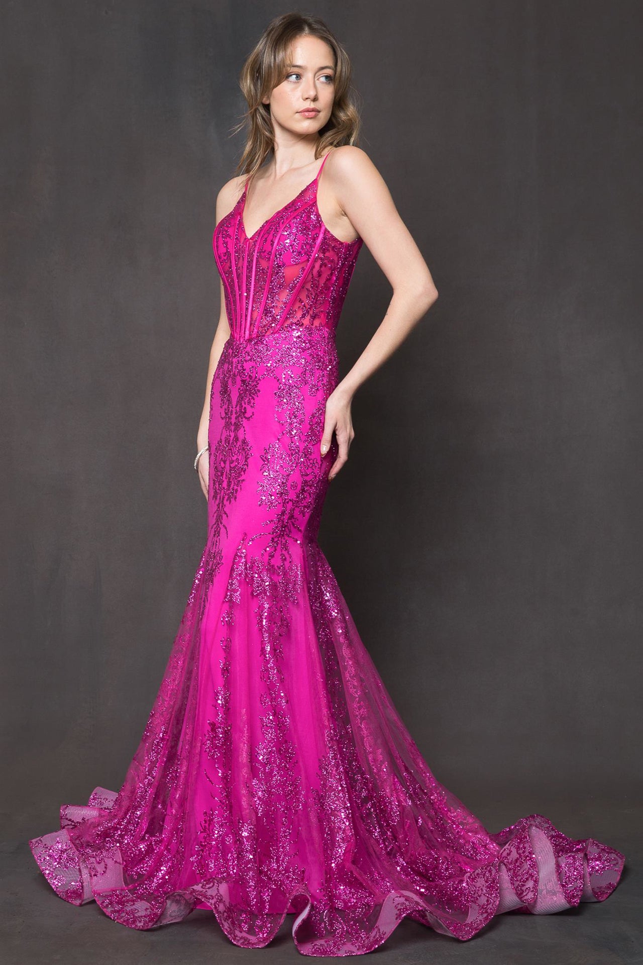 Sequins Mermaid Prom Dress w/ Spaghetti Straps-smcdress