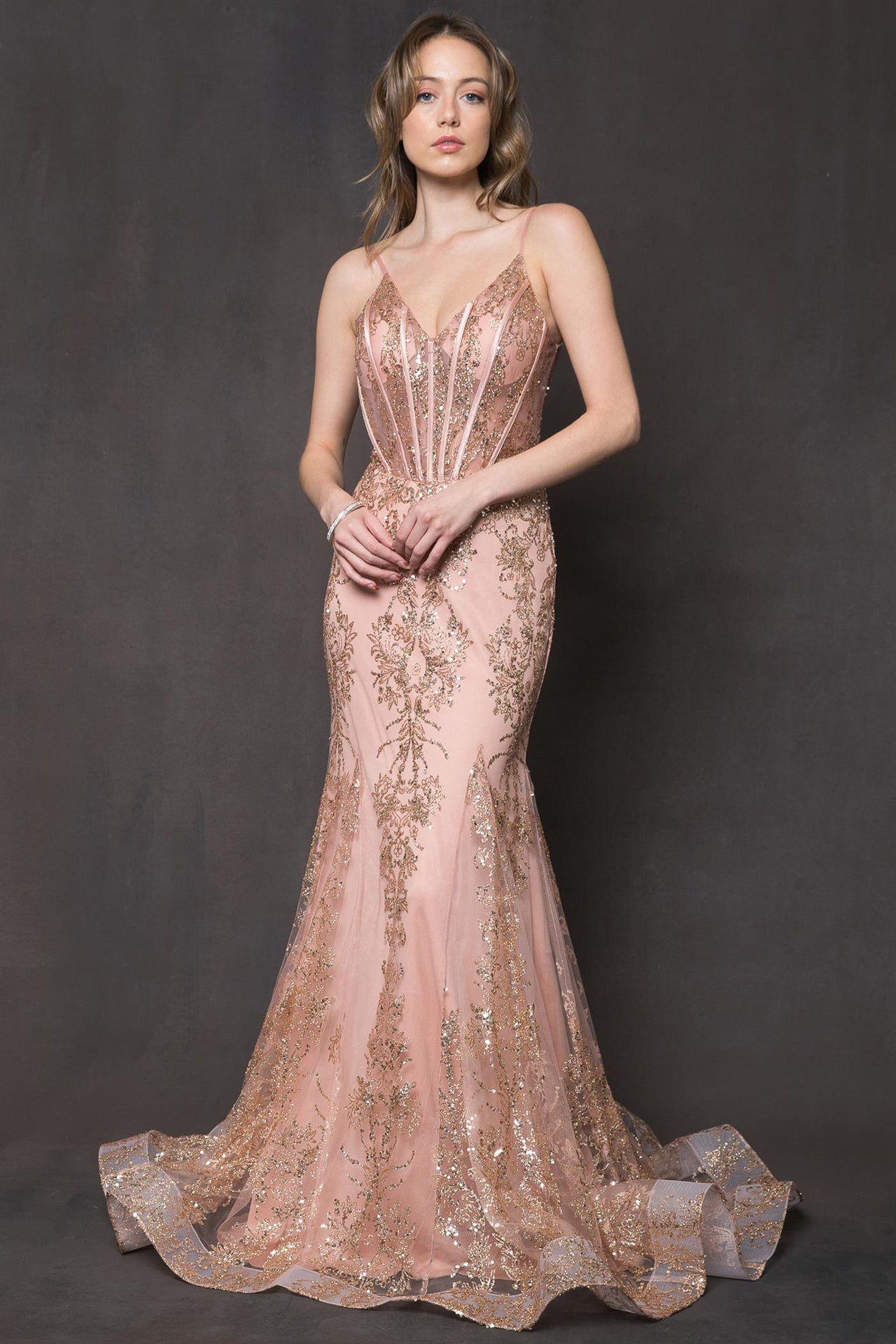 Sequins Mermaid Prom Dress w/ Spaghetti Straps-smcdress