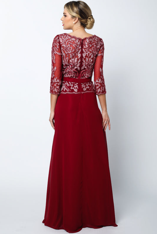 3/4 Sleeve Embroidered Bodice MOB Dress-smcdress