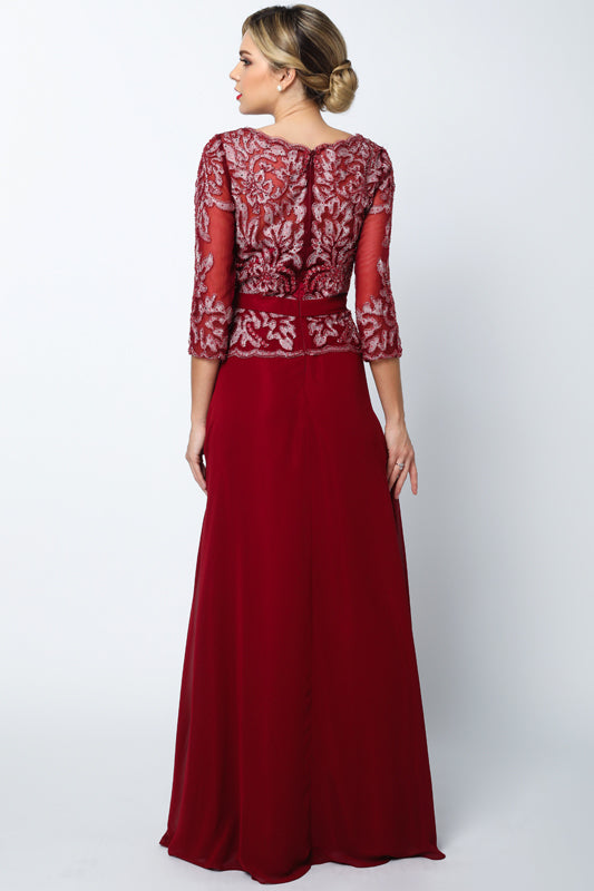 3/4 Sleeve Embroidered Bodice MOB Dress-smcdress