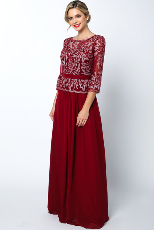 3/4 Sleeve Embroidered Bodice MOB Dress-smcdress