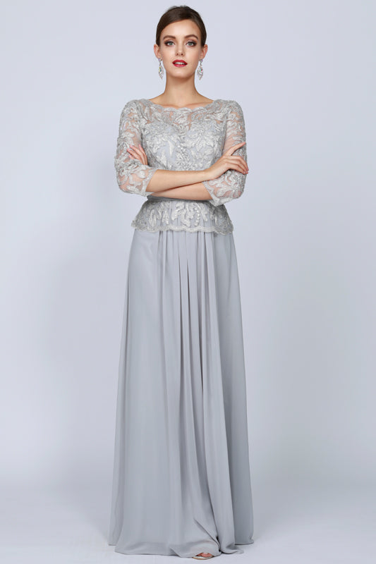 3/4 Sleeve Embroidered Bodice MOB Dress-smcdress