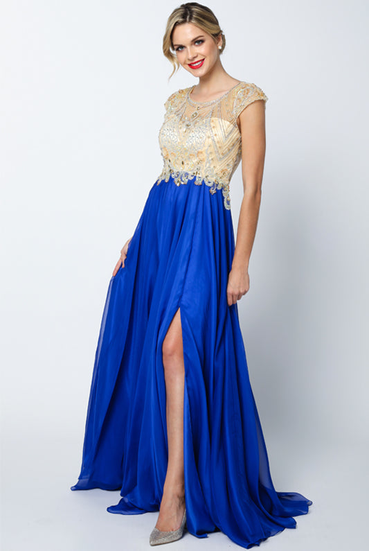 Cap Sleeves Beaded Long Prom Dress & Mother-of-the-Bride-smcdress