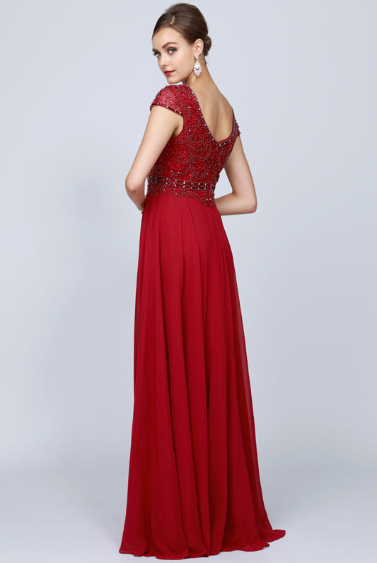 Embellished Cap-Sleeve Mother Of Bride Dress-smcdress