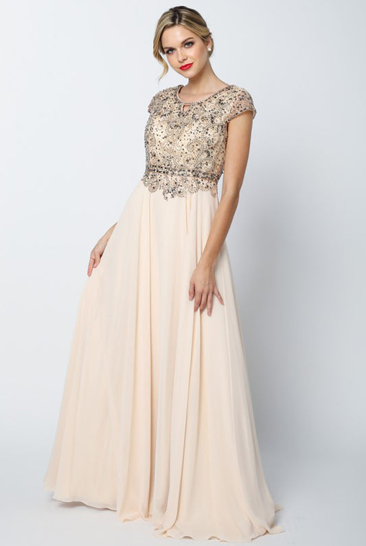 Embellished Cap-Sleeve Mother Of Bride Dress-smcdress