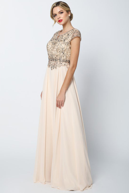 Embellished Cap-Sleeve Mother Of Bride Dress-smcdress