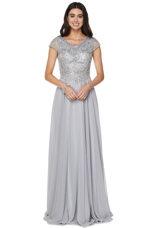 Embellished Cap-Sleeve Mother Of Bride Dress-smcdress