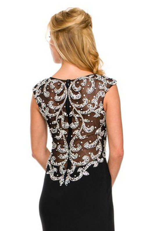 Embroidered Long MOB Dress w/ Cap Sleeves-smcdress