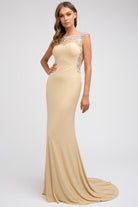 Embroidered Long MOB Dress w/ Cap Sleeves-smcdress