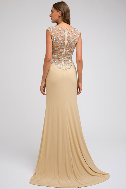 Embroidered Long MOB Dress w/ Cap Sleeves-smcdress