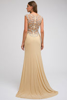 Embroidered Long MOB Dress w/ Cap Sleeves-smcdress