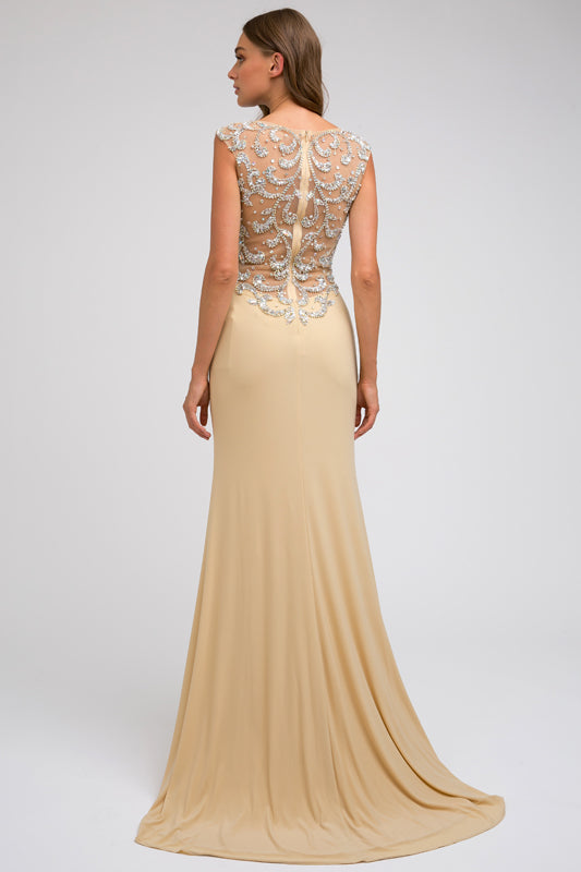 Embroidered Long MOB Dress w/ Cap Sleeves-smcdress