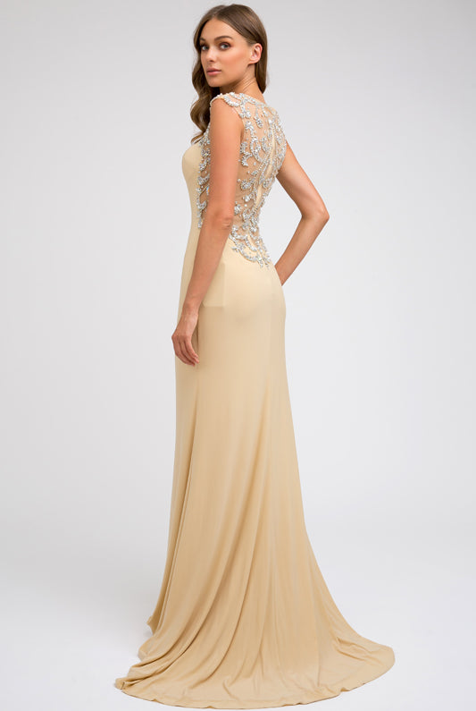 Embroidered Long MOB Dress w/ Cap Sleeves-smcdress