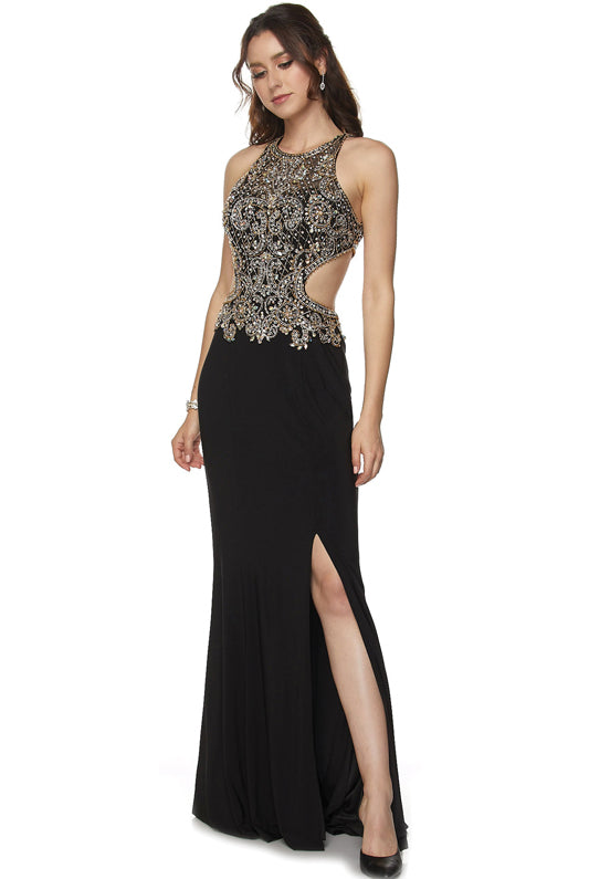 Jewel-Embellished Cut-Out Back Dress-smcdress