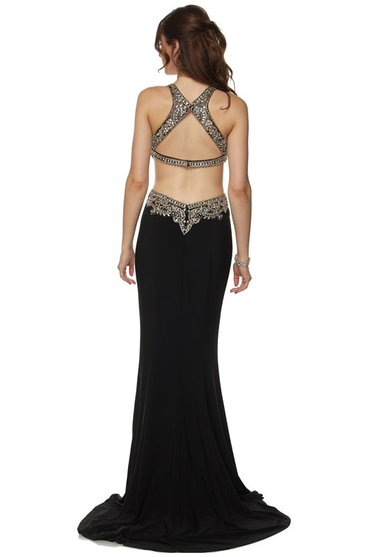 Jewel-Embellished Cut-Out Back Dress-smcdress