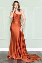 One-Shoulder Lycra Prom Dress with Side Cape-smcdress