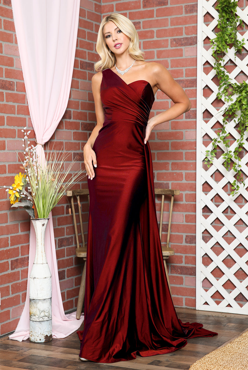 One-Shoulder Lycra Prom Dress with Side Cape-smcdress