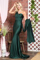 One-Shoulder Lycra Prom Dress with Side Cape-smcdress