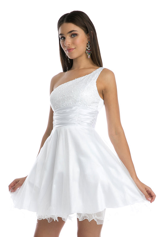 One shoulder dress with sparkly sequins short dress-smcdress