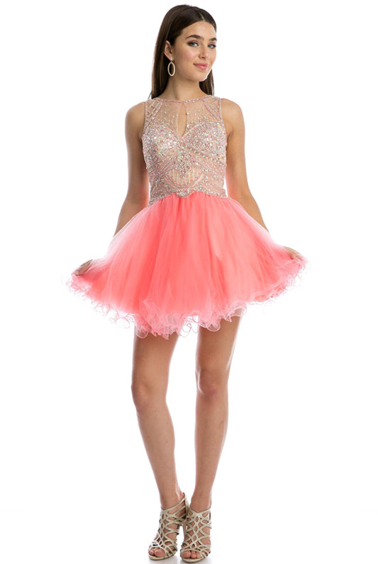 Embroidered Sequins Dress, Short & Sleeveless-smcdress