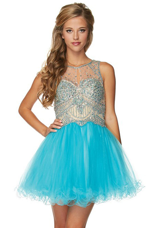 Embroidered Sequins Dress, Short & Sleeveless-smcdress