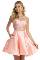Removable sheer overlay short homecoming dress-smcdress