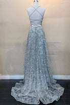 Deep V-Neck Long Prom Dress w/Side Slits, Criss Cross Back & Illusion Detail-smcdress
