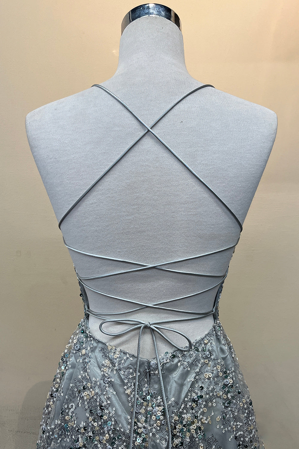 Deep V-Neck Long Prom Dress w/Side Slits, Criss Cross Back & Illusion Detail-smcdress
