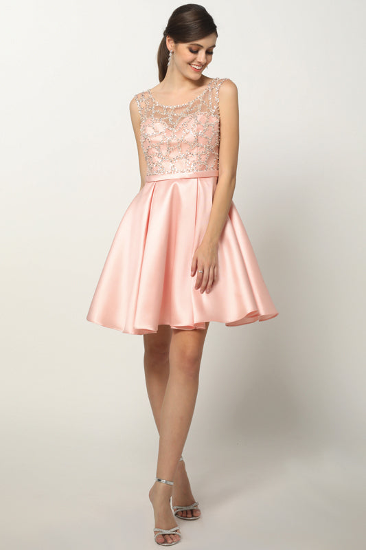 Embellished Bodice Dress with Sheer Back for Cocktail & Homecoming-smcdress
