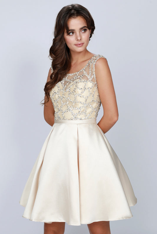 Embellished Bodice Dress with Sheer Back for Cocktail & Homecoming-smcdress