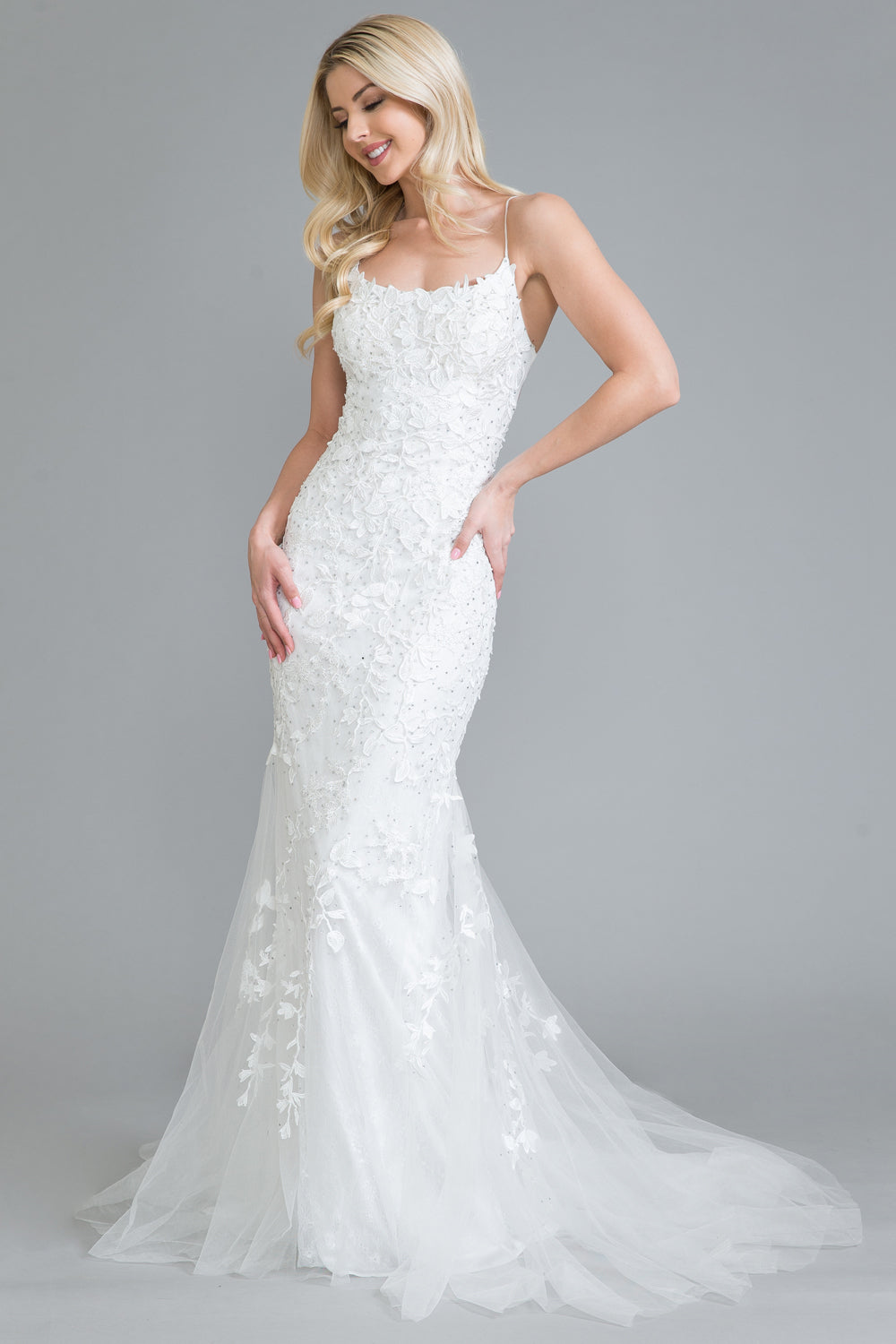 Embroidered Lace Mermaid Tail Prom Dress-smcdress
